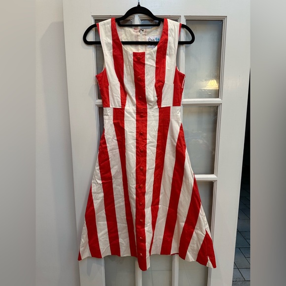 Bea & Dot by ModCloth Retro Pinup Rockabilly Stripe Red White Midi Dress Size S - Picture 2 of 12